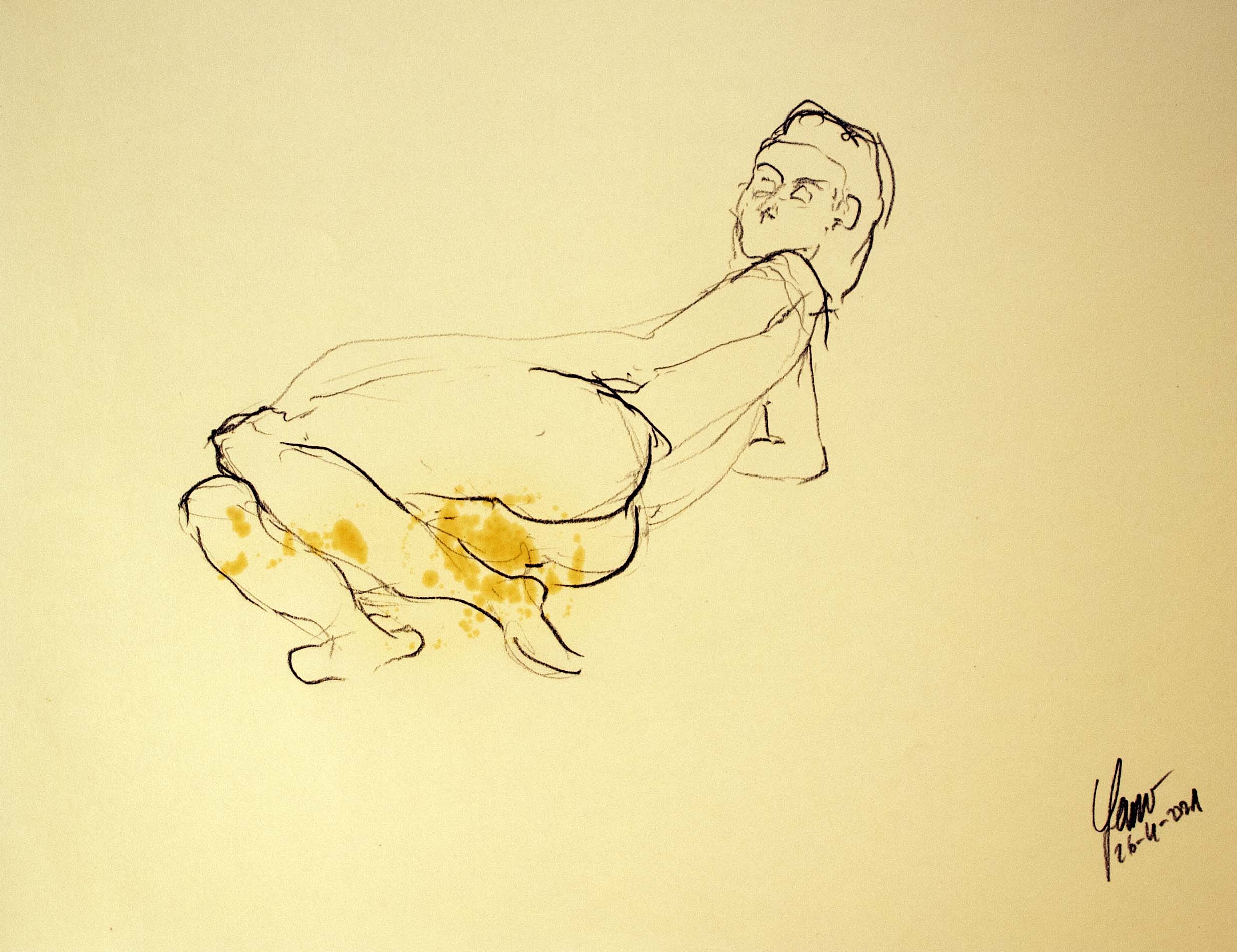 Dona estirada 2 — Grafit i oli de llinosa sobre paper